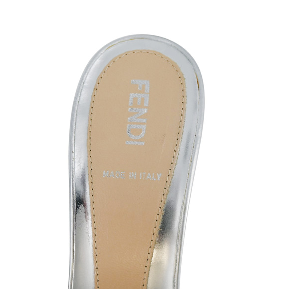Fendi Silver Metallic Woven Leather Mules Size 37 - Picture 10 of 16